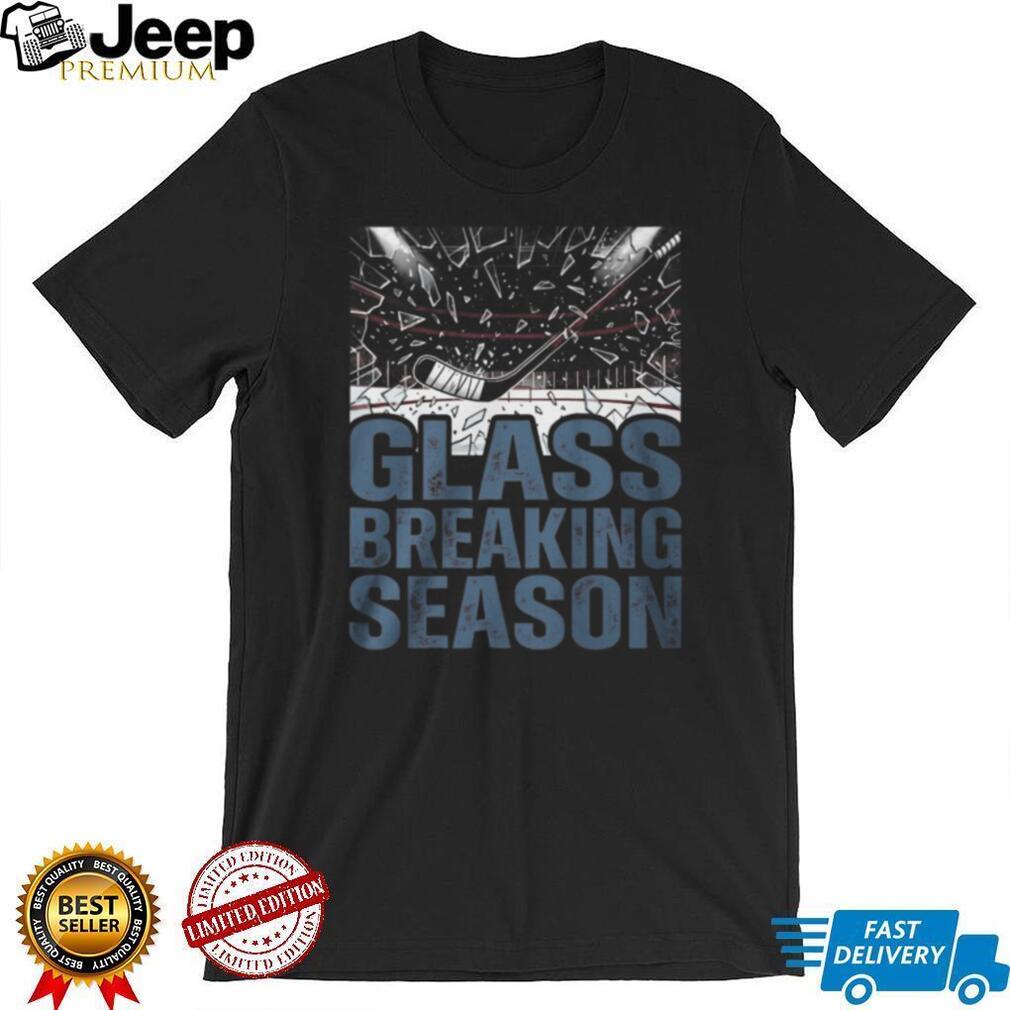 Glass Breaking Season Vintage Hockey Stick and Shattered Glass Graphic T Shirt