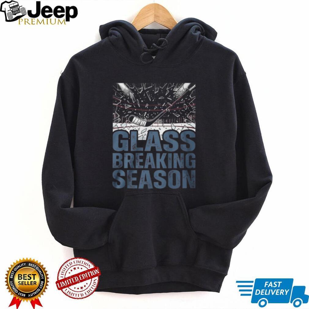 Glass Breaking Season Vintage Hockey Stick and Shattered Glass Graphic T Shirt