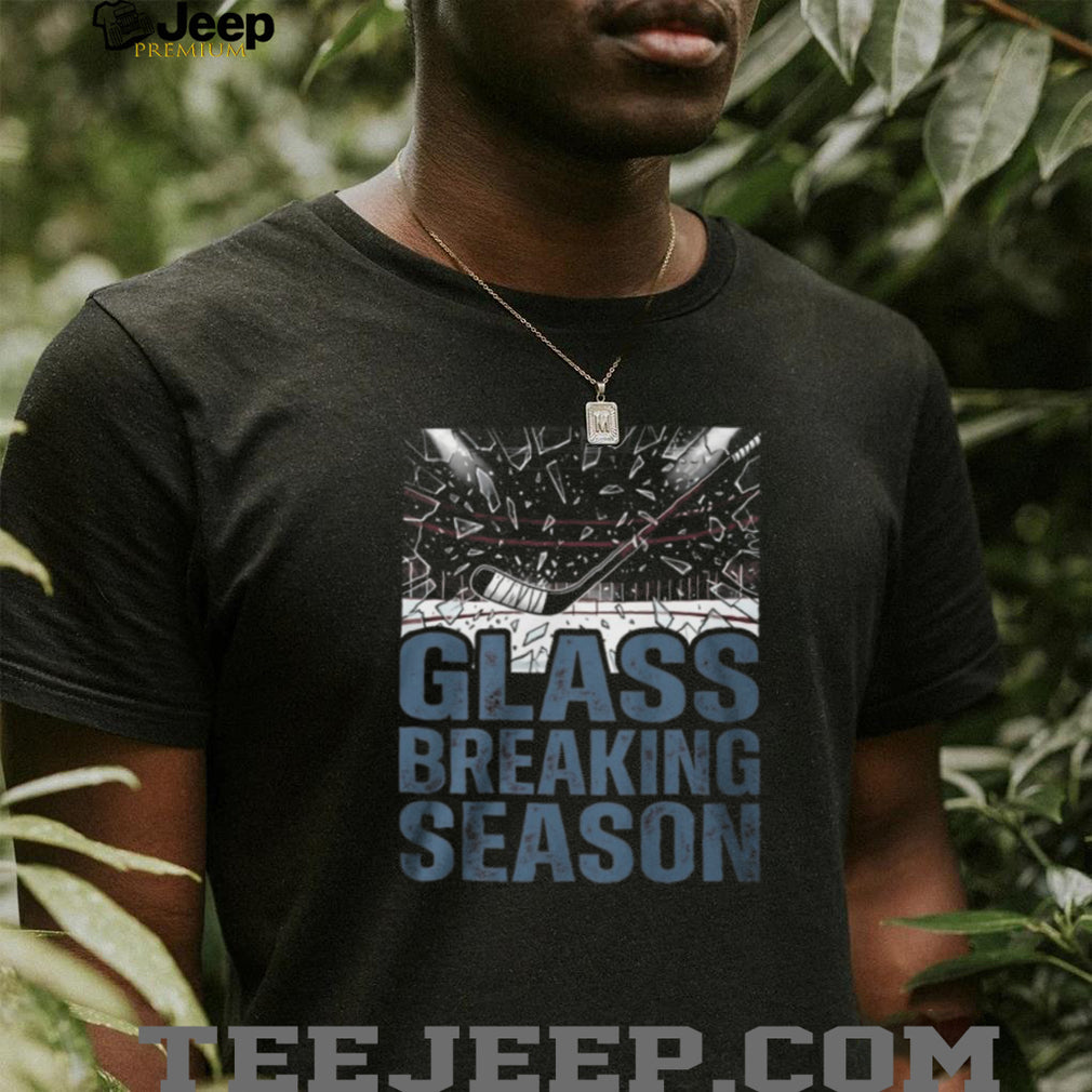 Glass Breaking Season Vintage Hockey Stick and Shattered Glass Graphic T Shirt