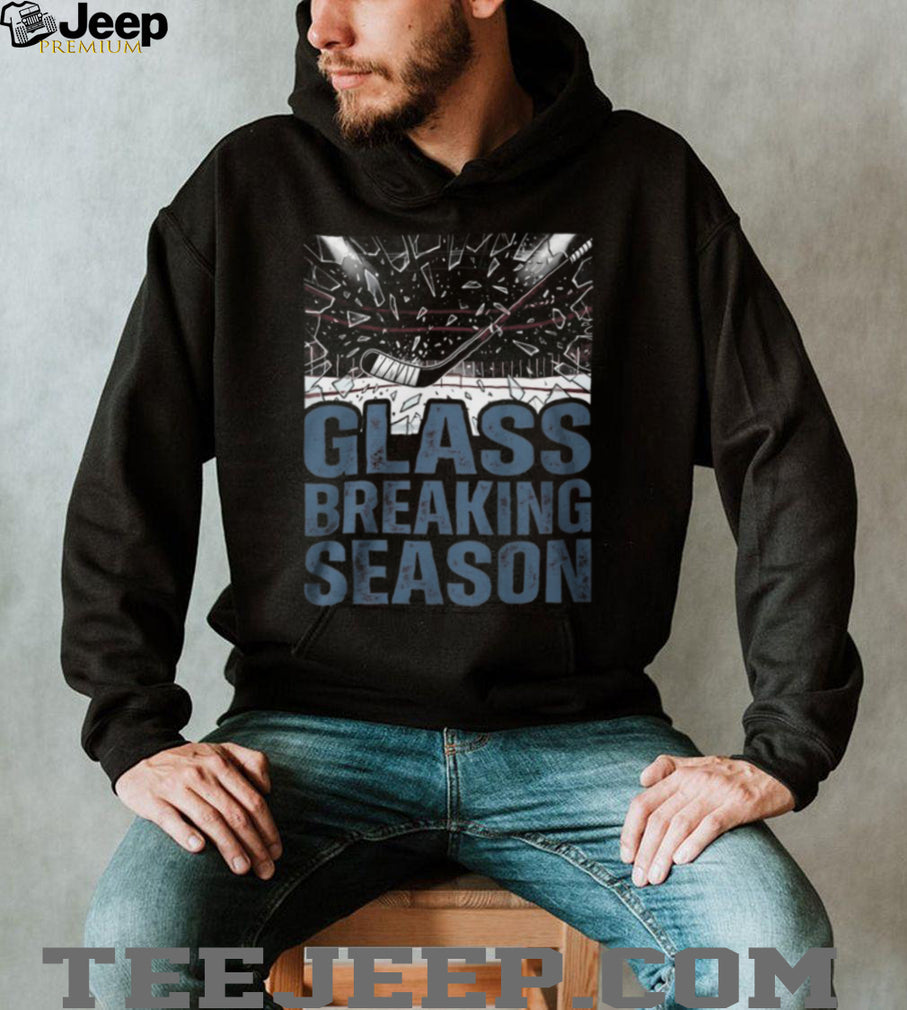 Glass Breaking Season Vintage Hockey Stick and Shattered Glass Graphic T Shirt
