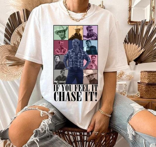 Glen Powell as Tyler Owens Twisters 2024 The Eras Tour shirt If you feel it chase it