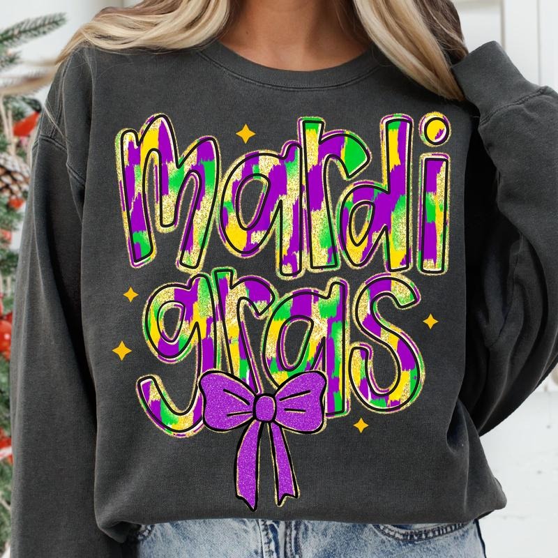 Glitter Mardi Gras Coquette Sweatshirt, Fleur De Lis Shirt, Retro Mardi Gras Shirt Hoodie | WearSparks.com