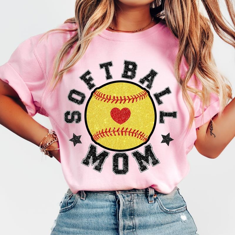 Glitter Softball Mom Shirt, Softball Mama Shirt, Mother's Day Tee, Unisex T-Shirt, Gifts For Mother Mommy From Children Kids, Short Sleeve Tee Shirt, Gifts Ideas For Mom, Gifts For Birthday