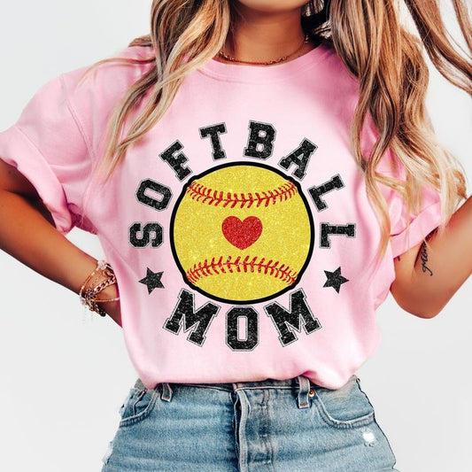 Glitter Softball Mom Shirt, Softball Mama Shirt, Mother's Day Tee, Unisex T-Shirt, Gifts For Mother Mommy From Children Kids, Short Sleeve Tee Shirt, Gifts Ideas For Mom, Gifts For Birthday
