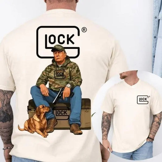 Glock Trump Hunting 2 Sided TShirt, Gun Lover, Unisex Short Sleeve Casual 100% Cotton, Casual Top Menswear, Tactical Gear, Gift for Men for Woman