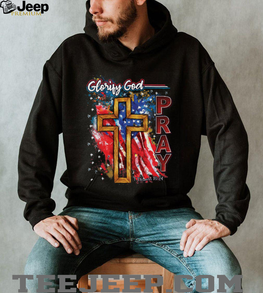 Glorify God Pray American Flag Cross Christian Religious T Shirt