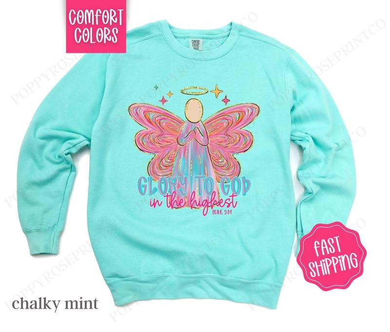 Glory To God Comfort Colors Sweatshirt, Christian Christmas Holiday Sweater Womenswear, Xmas Crewneck
