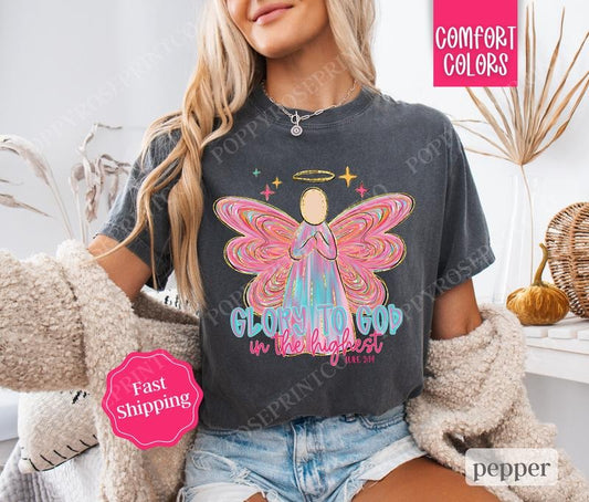 Glory To God Shirt Comfort Colors, Christian Christmas Tshirt, Religious Holiday Tshirt, Women's Holiday Tee