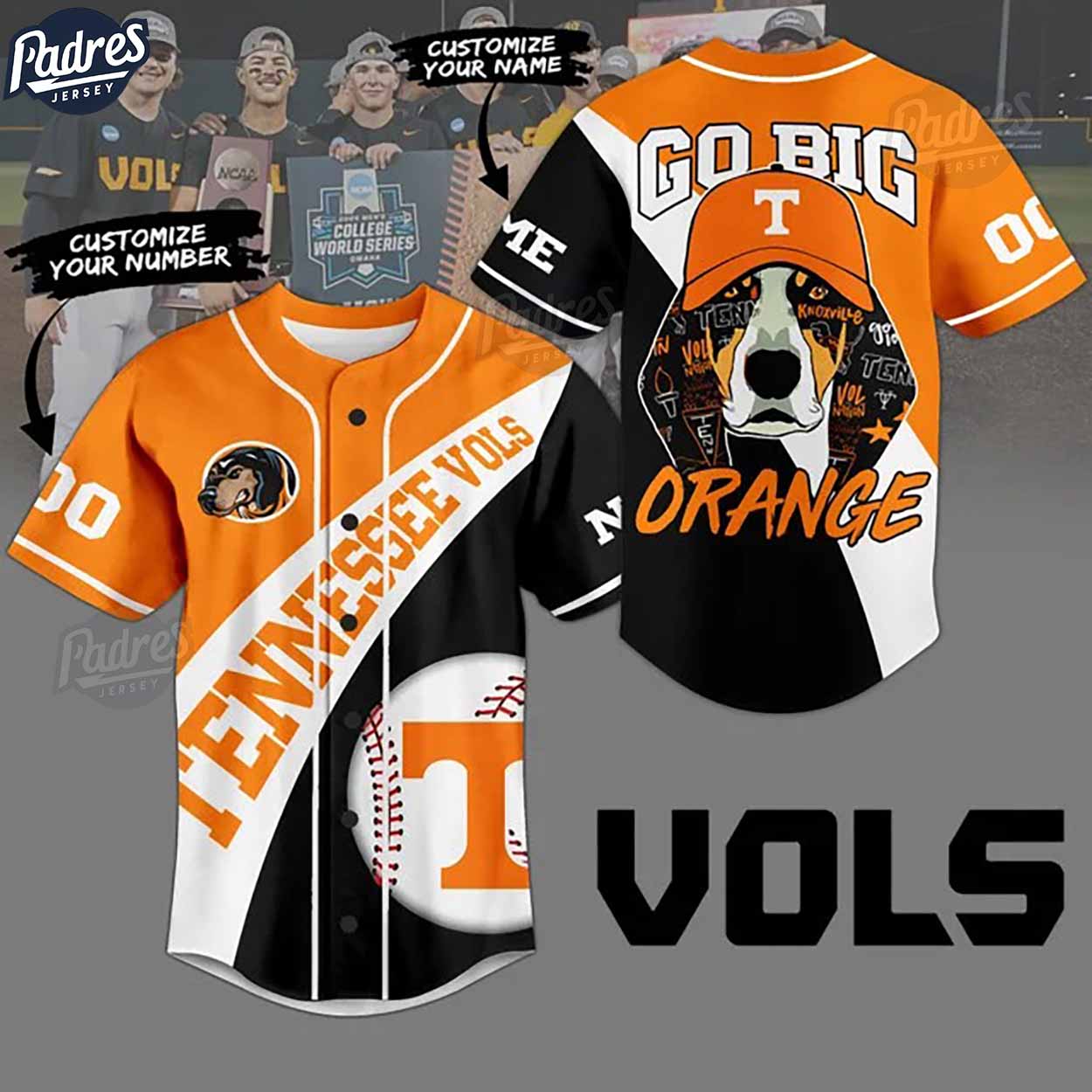 Go T Big Orange Custom Baseball Jersey Tennessee Volunteers Team Design - Padres Jersey Oasis: Elevate Your... (Image 1)