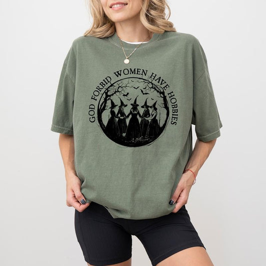 God Forbid Women Have Hobbies Comfort Colors Shirt, Vintage Witches T-shirt, Feminist Graphic Tee, Vintage Witch Clothing, Girls Will Be Girls Outfits