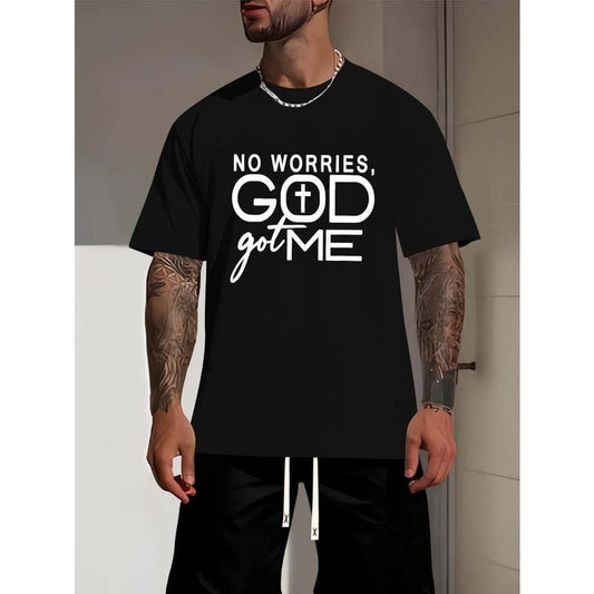 God Got Me Graphic Men's Short Sleeve T-shirt, Comfy Stretchy Trendy Tees For Summer, Casual Daily Style Fashion Clothing, As Gifts Made in USA