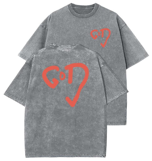 God Heart Unisex Washed T-Shirt, Christian t shirts, Vintage 90s Graphic Tee, Gift Top Womenswear Cotton Mineral Color