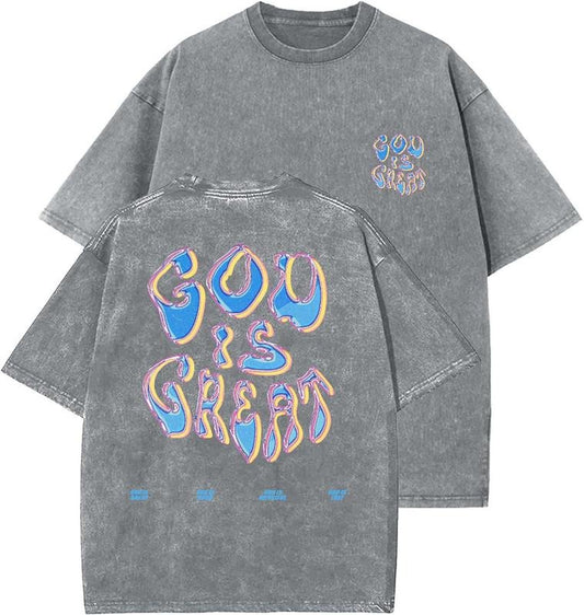 God Is Great Unisex Washed T-Shirt, Christian t shirts, Vintage 90s Graphic Tee, Gift Top Womenswear Cotton Mineral Color