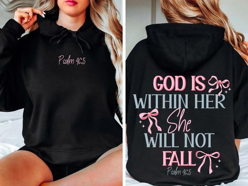 God Is Within Her She Will Not Fall Hoodie, Coquette Christian Shirt, Jesus Sweatshirt, Christian Shirt, Christian Bible...