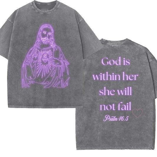 God Is Within Her Unisex Washed T-Shirt,  Christian t shirts, Vintage 90s Graphic Tee, Gift Top Womenswear Cotton