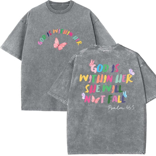God Is Within Her Unisex Washed T-Shirt, Christian t shirts, Vintage 90s Graphic Tee, Gift Top Womenswear Cottonstyle{n002}5