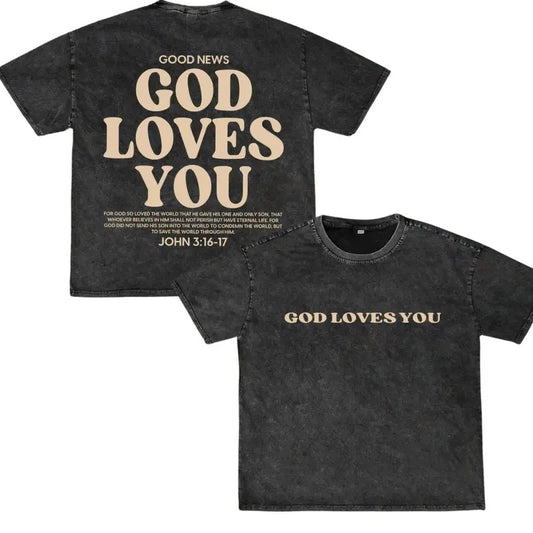 God Loves You Letter Comfort Colors Shirt  Round Neck Tee, Regular Fit Casual Comfy Short Sleeve Crew Neck T-shirt for Summer, Fashion Men's Top