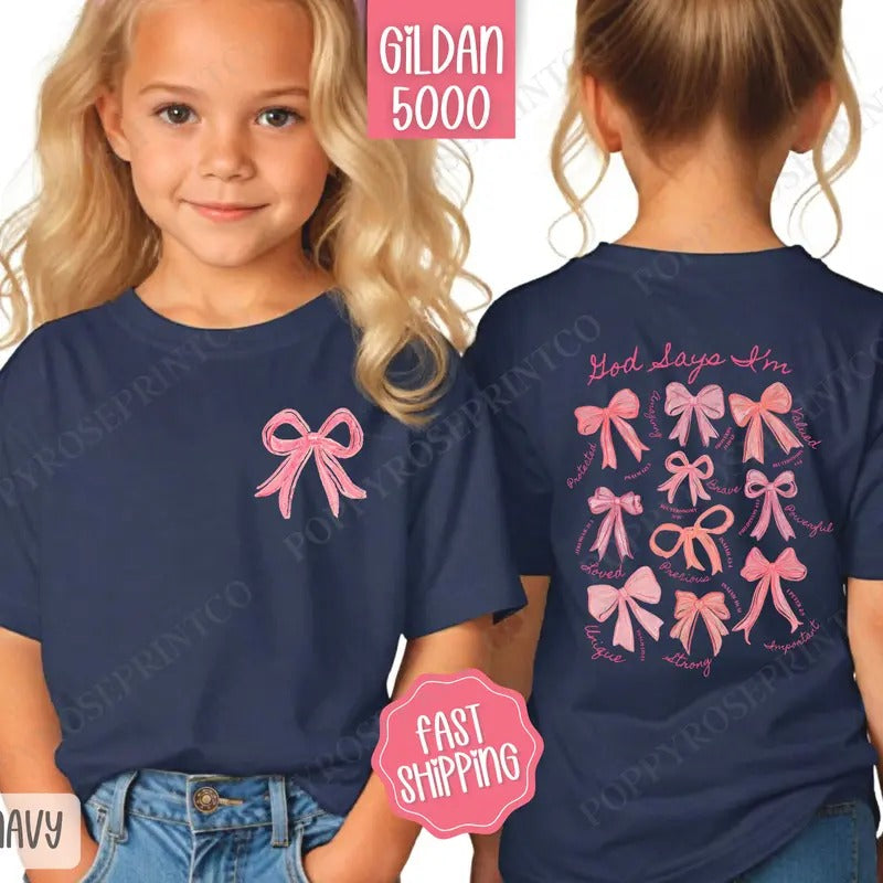 God Says I Am Kids Shirt, Coquette Bow Children's Shirt, Religious Youth Tee Gildan Hoodie, Sweatshirt | WearSparks.com