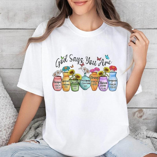 God Says You Are Unique Shirt Casual Style Crew Neck Short Sleeve T-Shirt Tops Trendy for Unisex, Perfect Gift