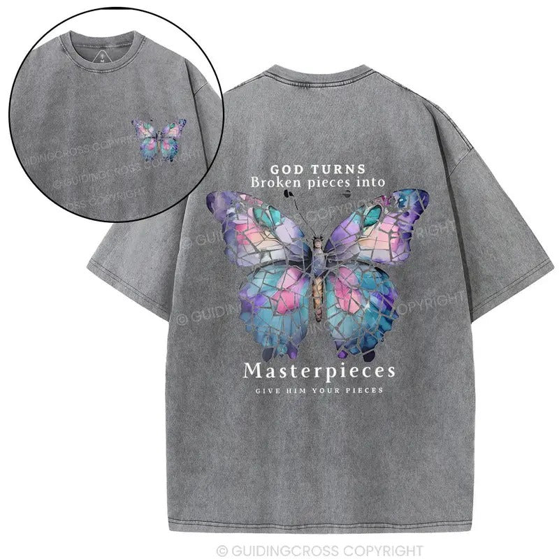God Turns Broken Pieces Into Masterpieces Chirstian Washed T-Shirt, Vintage 90s Graphic Tee, Gift Top Womenswear Cotton...