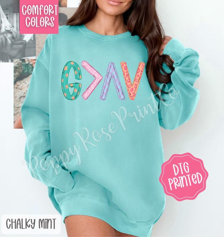 God is greater Comfort Colors Sweatshirt, Trendy Women's Crewneck