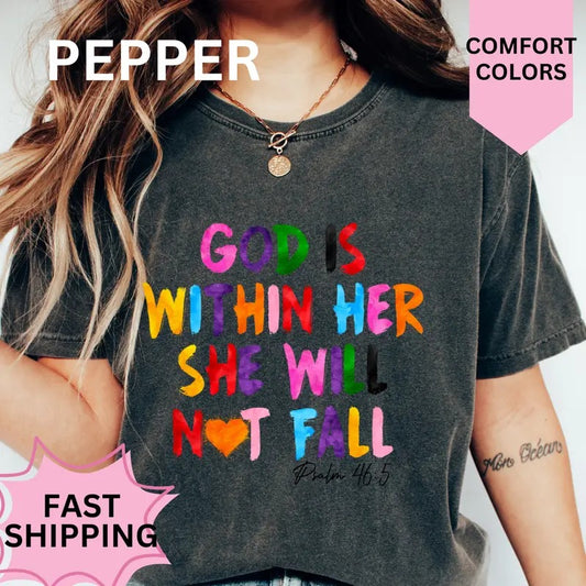 God is within her Shirt~  coffee shirt Unisex Apparel Relaxed Fit Printed In The USA Clothing Womenswear Casual Comfort Cotton Top Athletic Boho Chic