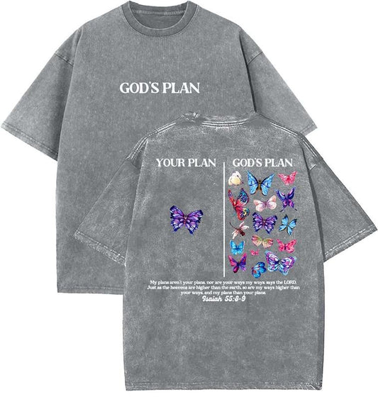God's Plan Unisex Washed T-Shirt, Christian t shirts, Vintage 90s Graphic Tee, Gift Top Womenswear Cotton Mineral Colorstyle{n002}2