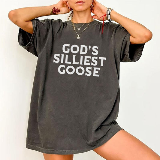 God's Silliest Goose Shirt, Silliest Goose Unhinged Shirt, Funny Serious Goose Graphic Printed Tee, Goose Meme T-shirt,...
