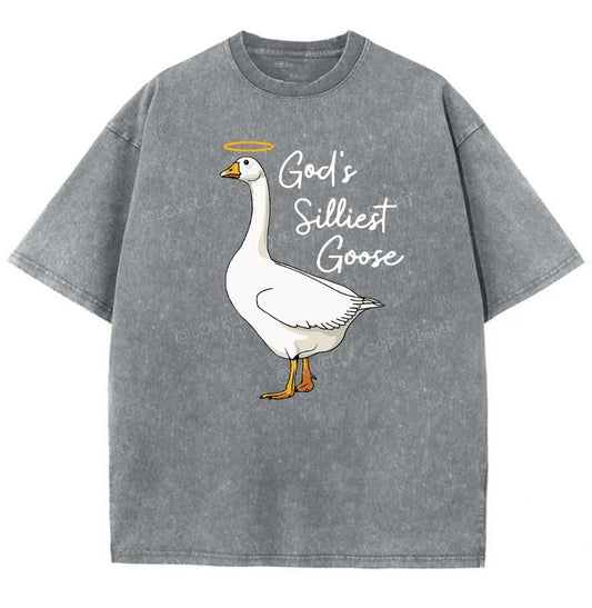 God's Silliest Goose Unisex Washed T-Shirt, Christian Jesus  t shirts, Vintage 90s Graphic Tee Gift Cotton Top Womenswear, Mineral color