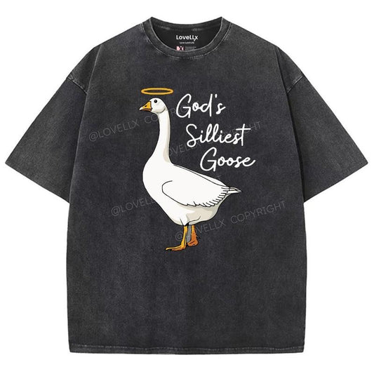 God's Silliest Goose Unisex Washed T-Shirt, Christian Jesus  t shirts, Vintage 90s Graphic Tee Gift Cotton Top, Mineral color