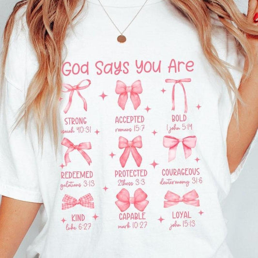 God says I am Mothers Shirts, Comfort Color Shirt For Mom, Christian Shirt For Mother's Day, Mother God Says T-Shirt, Pink Bow Shirt For Mom, Coquette Mom Shirts, Gifts For Mom, Mother's Day Gifts, Shirt For Women, Women Tops Breathable Comfortable Tshirt