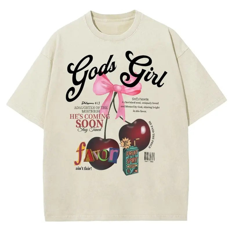 Gods Girl Unisex Washed T-Shirt, Christian Jesus  t shirts, Vintage 90s Graphic Tee Gift Cotton Top Womenswear Bottom