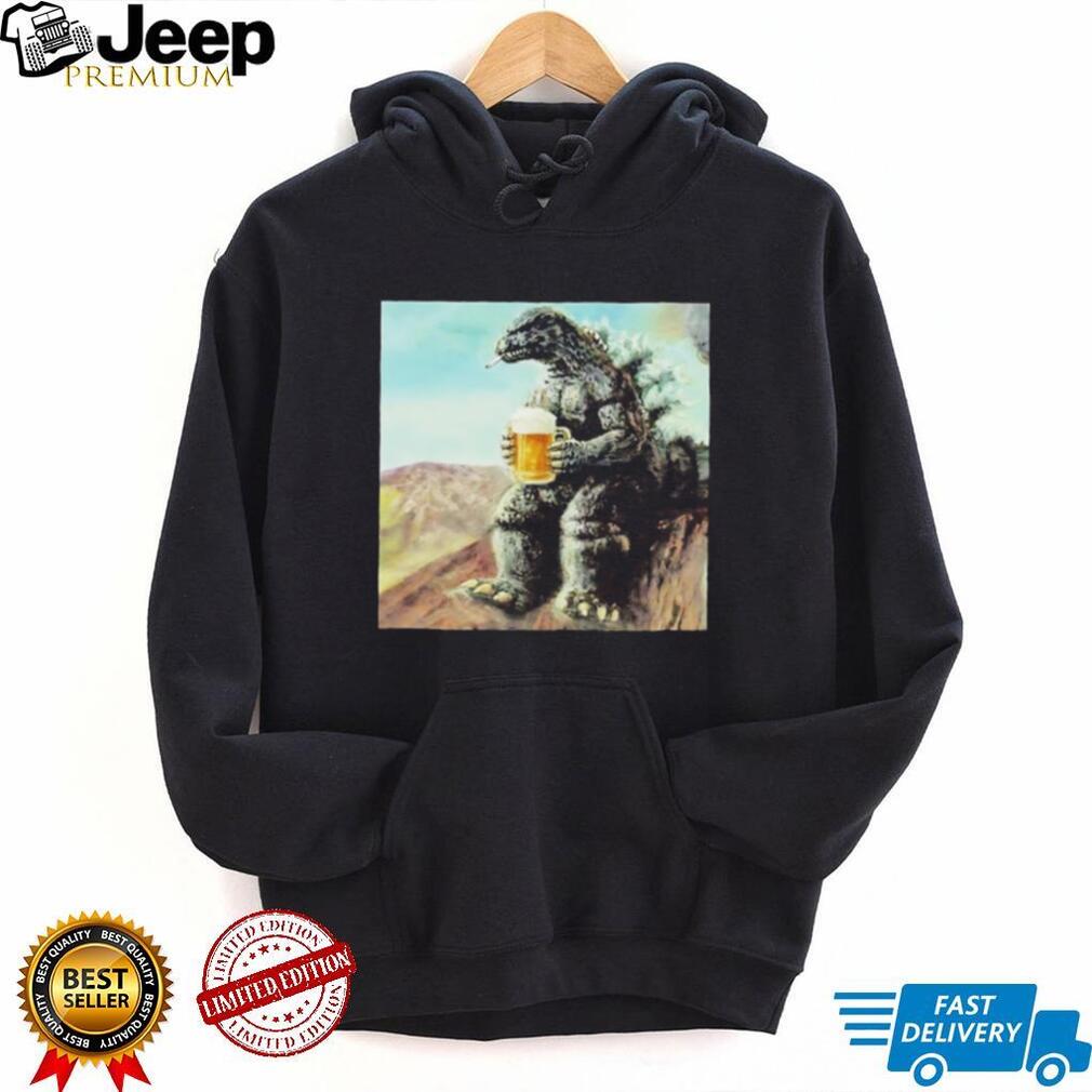 Godzilla with beer and smoking meme shirt