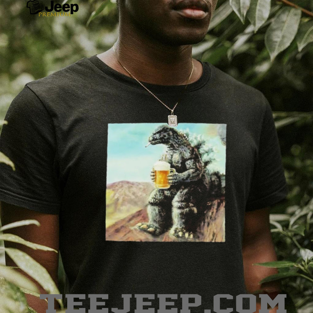 Godzilla with beer and smoking meme shirt