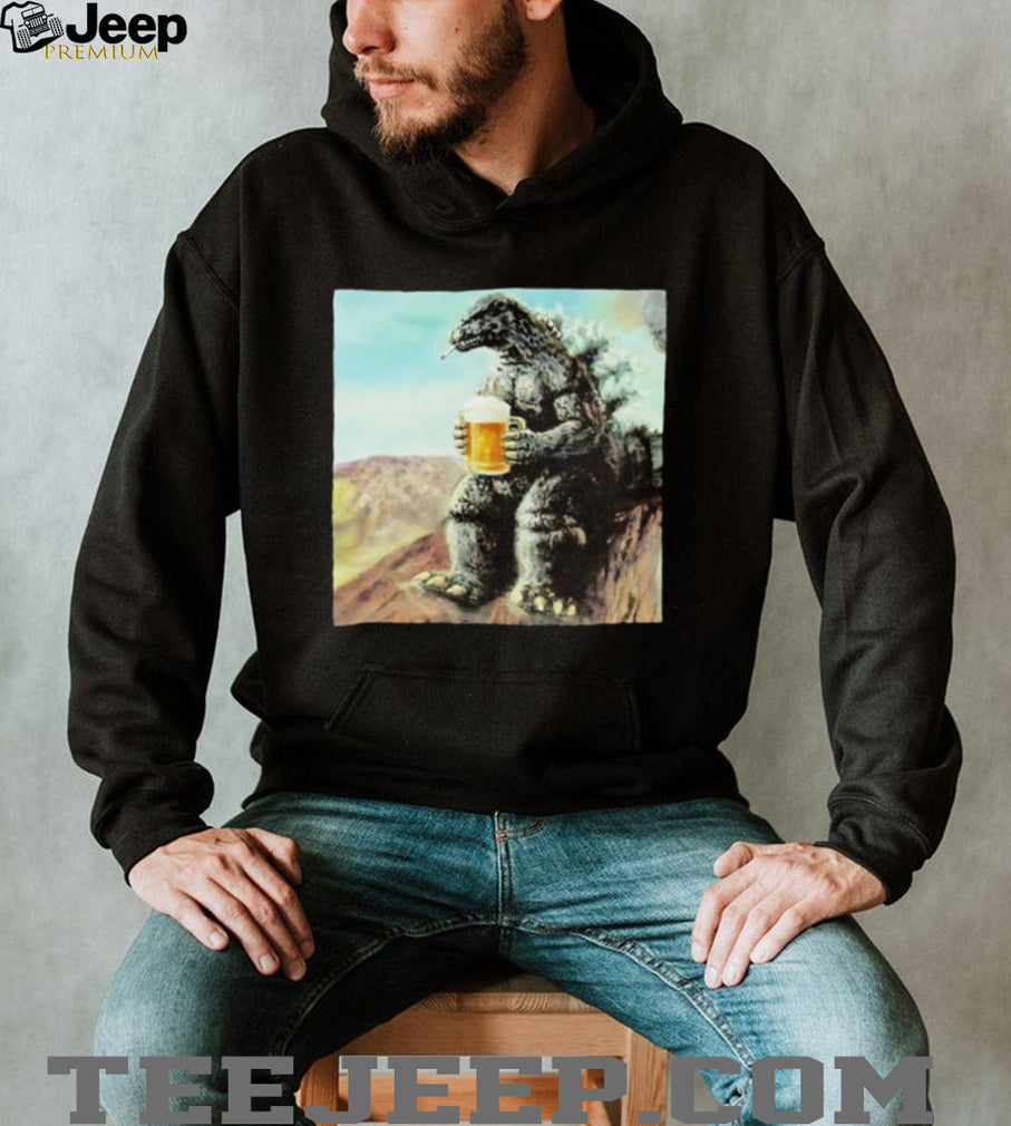 Godzilla with beer and smoking meme shirt