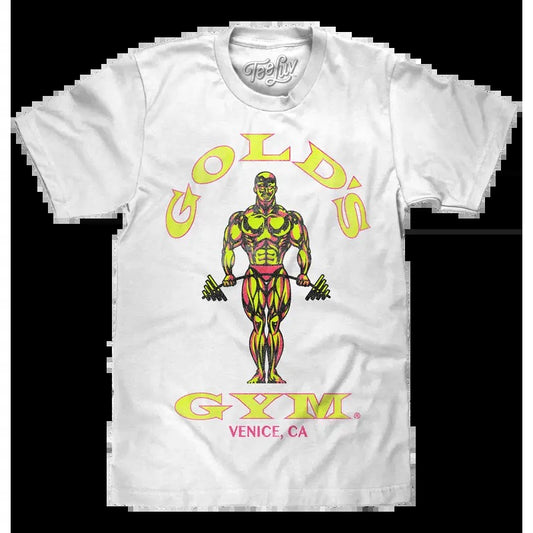 Gold's Gym Neon Strongman T-Shirt - White Hoodie, Sweatshirt | WearSparks.com