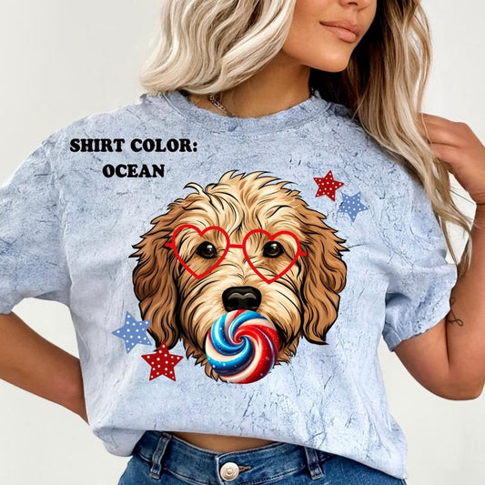 Golden Doodle July 4th Dog Shirt ~ Unisex Apparel Relaxed Fit Printed In The USA Clothing Womenswear Casual Comfort Cotton Top Athletic Boho Chic