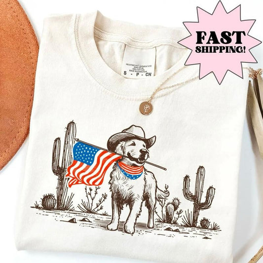 Golden Retriever 4th of July Shirt, Dog With USA Flag Tank Top, Western Tee, Fourth of July Shirt, American Flag Shirt, America T-Shirt, Vintage Tee
