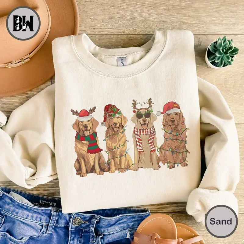 Golden Retriever Christmas Sweatshirt, Dog Christmas Shirt, Golden Mom Shirt, Gift for Dog Lover, Holiday Sweater, New Year Shirt