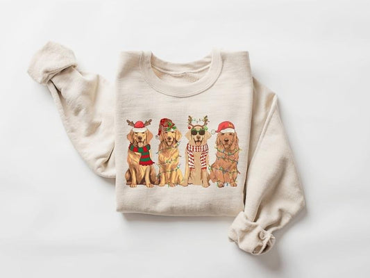Golden Retriever Christmas Sweatshirt, Dog Christmas Shirt, Golden Mom Tshirt, Gift for Dog Lover, Holiday Sweater, New Year Shirt, Xmas Tee, Hoodie and Sweater; T-shirt Cotton Menswear