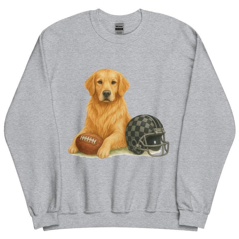 Golden Retriever Football Sweatshirt - Unisex Apparel Relaxed Fit Printed In The USA Clothing Womenswear Casual Comfort Cotton Top Athletic Boho Chic
