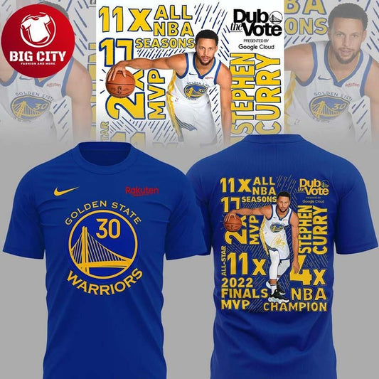 Golden State Warriors Stephen Curry 11x All NBA Seasons Two Sided Shirt