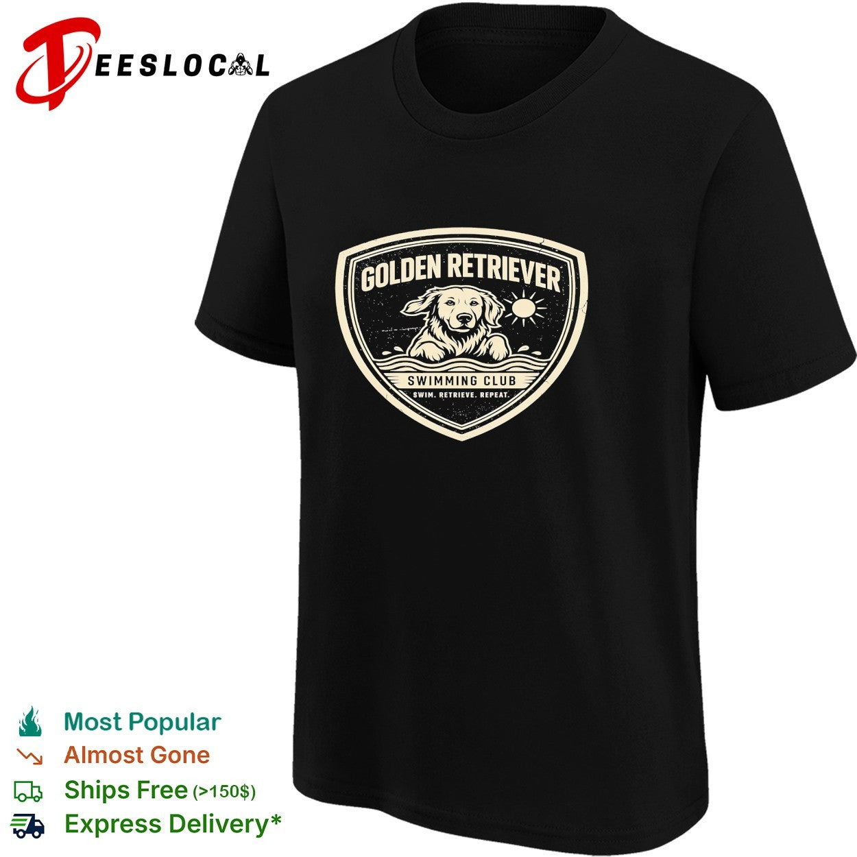Golden retriever swimming club swim retrieve repeat badge shirt