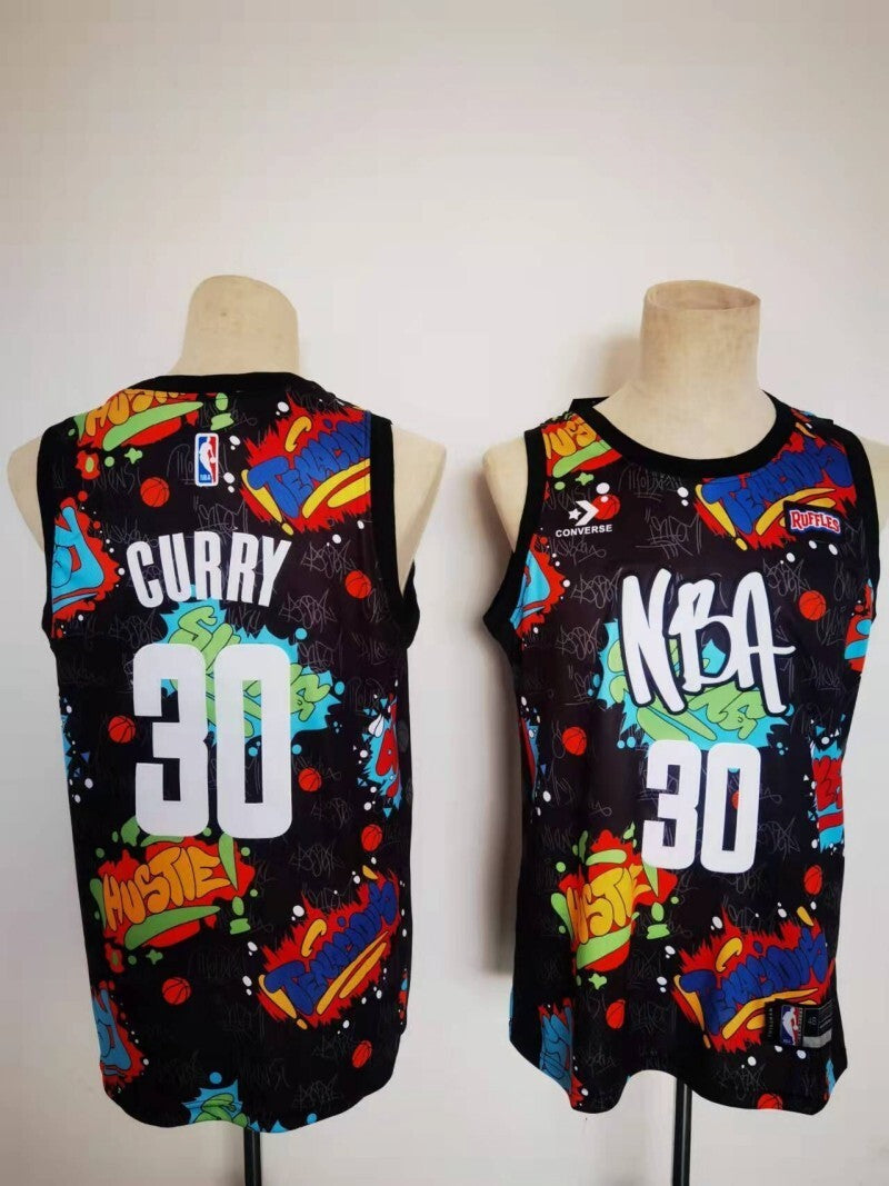 Golden State Warriors #30 curry 2022 nba all-star kit pop culture street art black jersey