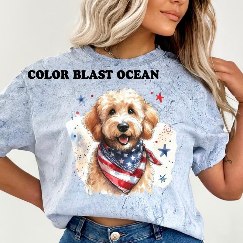 Goldendoodle Patriotic Dog Shirt ~ Unisex Apparel Relaxed Fit Printed In The USA Clothing Womenswear Casual Comfort Cotton Top Athletic Boho Chic