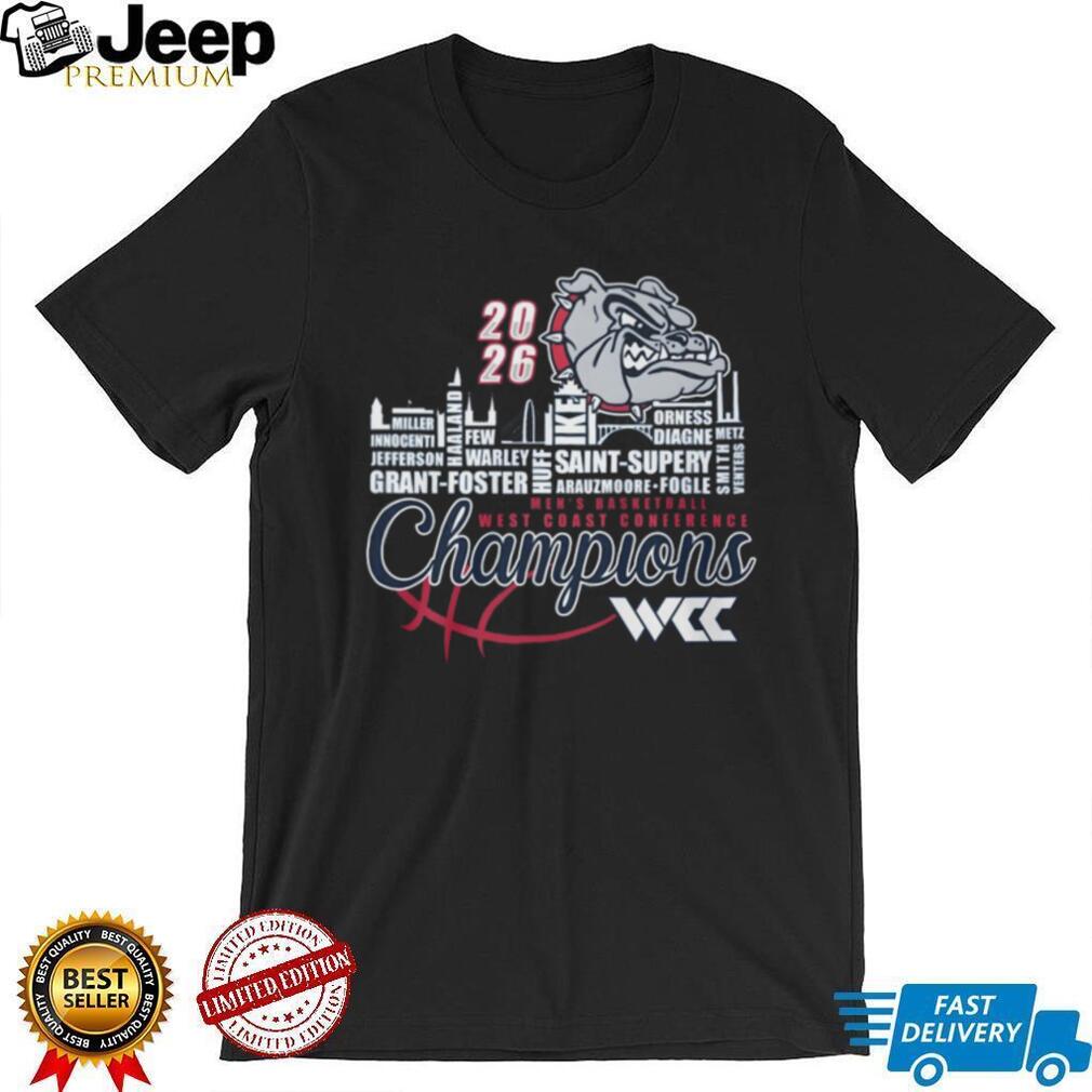 Gonzaga Bulldogs 2026 WCC Men’s Basketball Champions Roster Graphic T Shirt