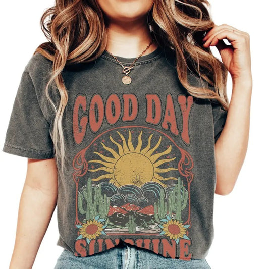 Good Day Sunshine Tee, Sun Shirt, Boho Tee, Retro 70s Style Shirt, Hippie Shirts, Beatles Shirt, Sun Moon Shirt, Womens Hiking, Unisex T-Shirt, Gifts For Sister, Short Sleeve Tee Shirt