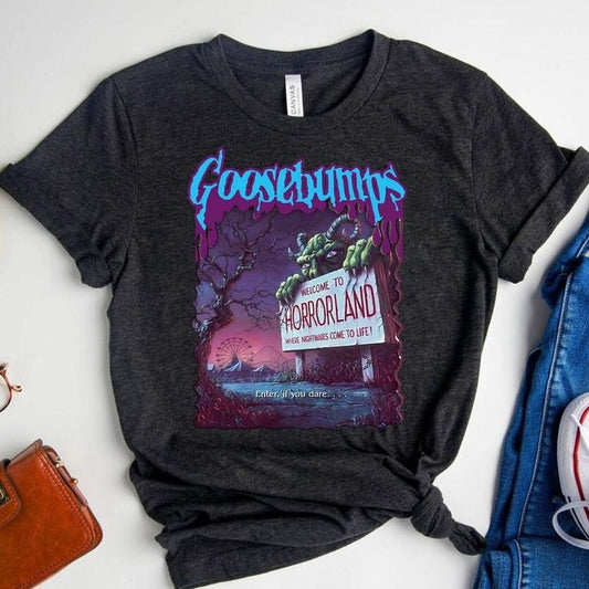 Goosebumps Horrow Shirt, Welcome To Horror Land Shirt, Vintage Goosebumps Shirt, One Day At Horror Land, Halloween Shirt, Horror Movie Shirt Crewneck Cotton