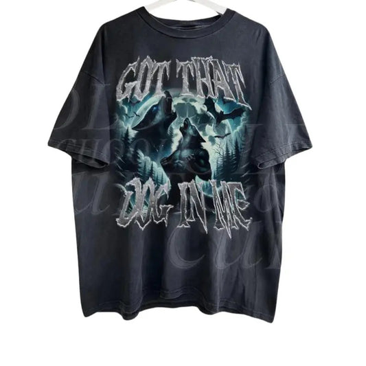 Got That Dog In Me Alpha Wolf Vintage Graphic Shirt, Vintage 90s Style Werewolf Shirt, Wolf Emo Meme Shirts, Mental Health Shirt, Wolf Sigma, Goth Rock Tee Menswear Top