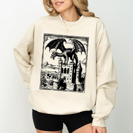 Gothic Dragon Graphic Sweatshirt, Vintage 90s Dragon Dark Art Crewneck, Monster Grimdark Sweater, Dragon Lovers Gifts, Feminist Casual Womenswear